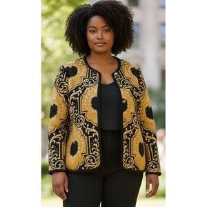 GRAFF Black Gold Baroque Tapestry‎ Jacket Blazer Women's Size Medium
